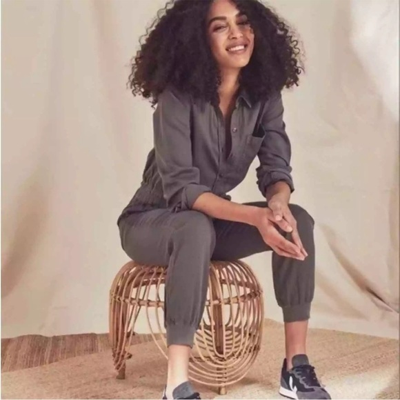 FAHERTY Arlie Day Jumpsuit in Surplus Green Gray Tencel Linen Blend XS - Picture 3 of 9
